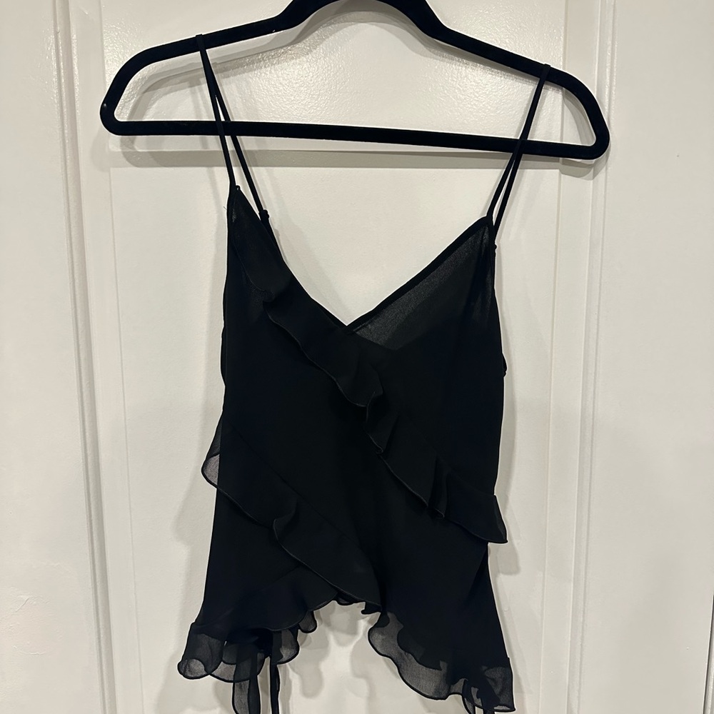 Aritzia Black Ruffled Chiffon Women's Top - Picture 3 of 4